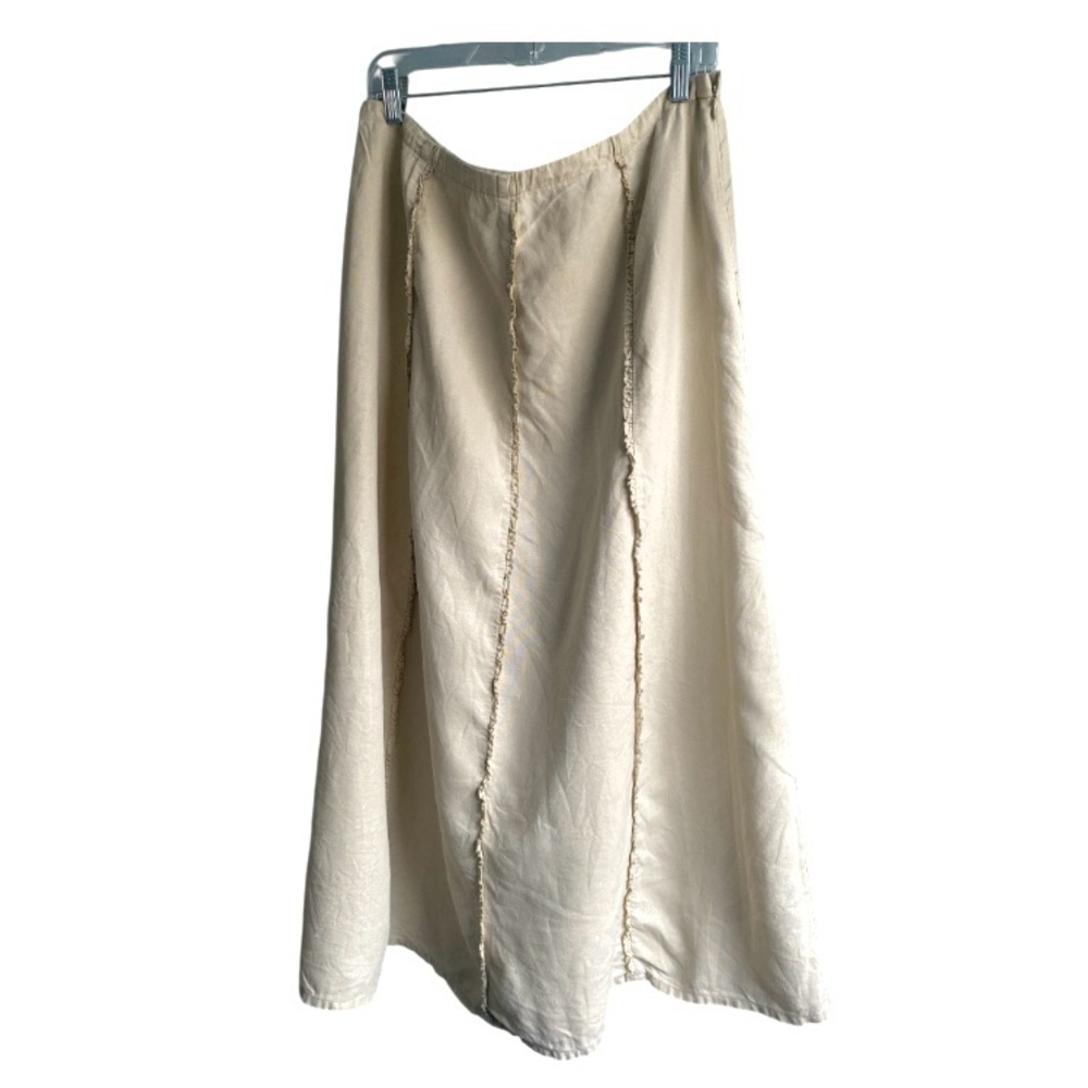 Cream Linen Maxi Skirt Cottagecore Boho Flowing Neutral Resort Vacation 14